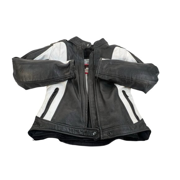 BILT Womens Leather Motorcycle Jacket With Padding sz S black white - Picture 6 of 9